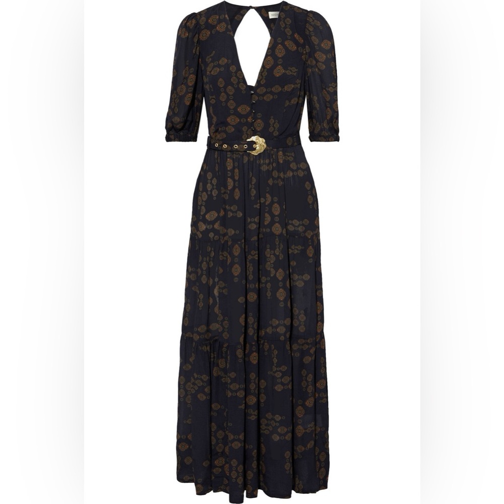 NICHOLAS
Celie open-back belted printed crepe de chine maxi dress